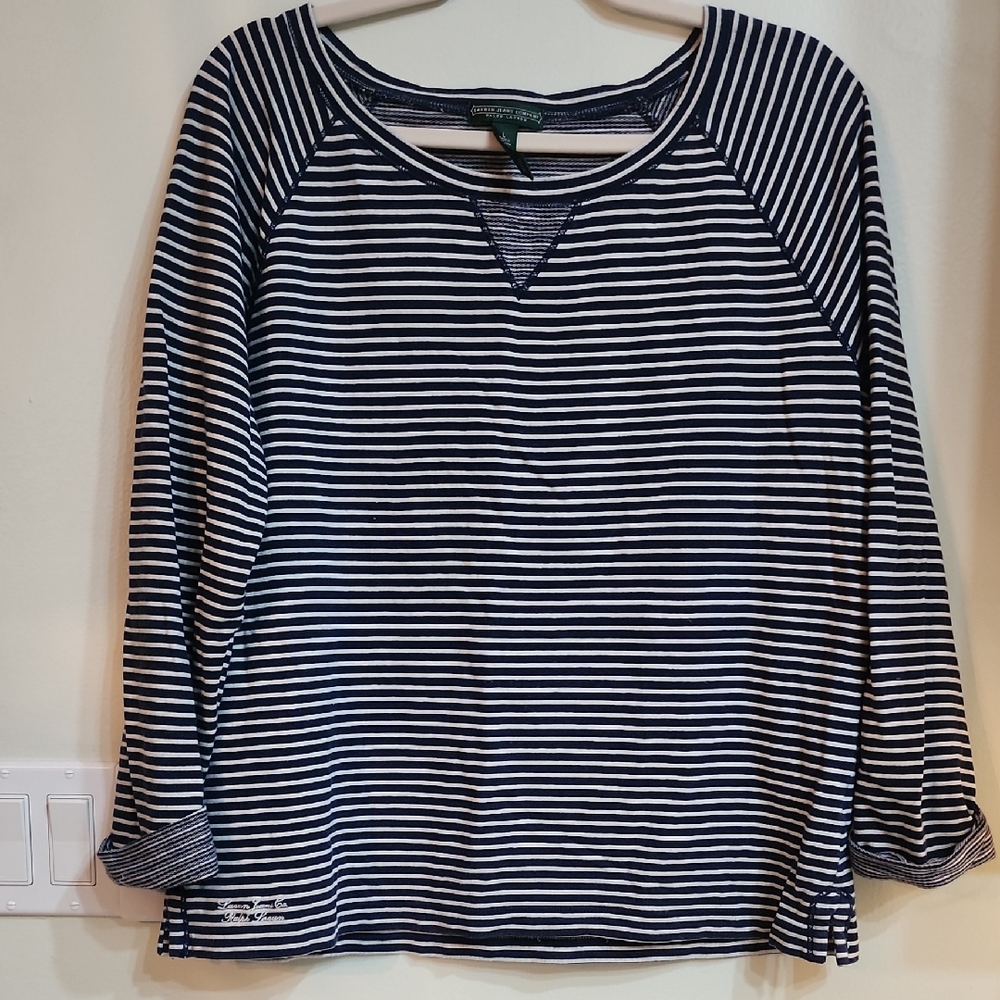 Lauren Jean Company Navy and White Striped Long Sleeve Top